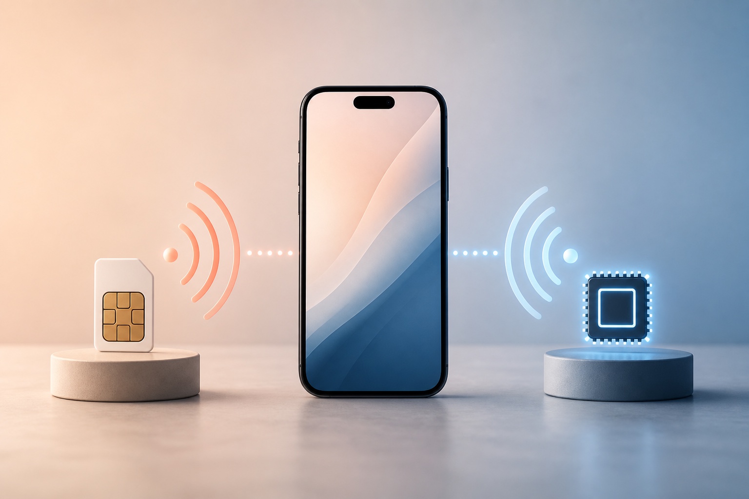 Смартфон одновременно подключён к обычной SIM-карте и встроенной eSIM
