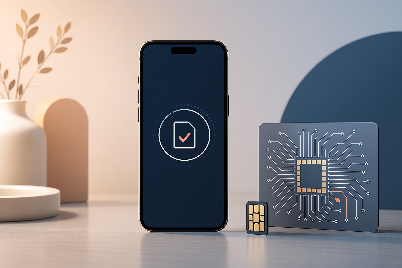 Смартфон, SIM-карта и диагностический модуль для проверки поддержки eSIM